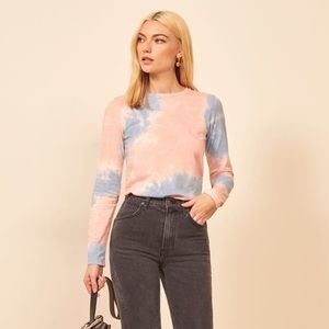 Reformation Pink Blue Tie Dye Eddie Long Sleeve Tee Shirt